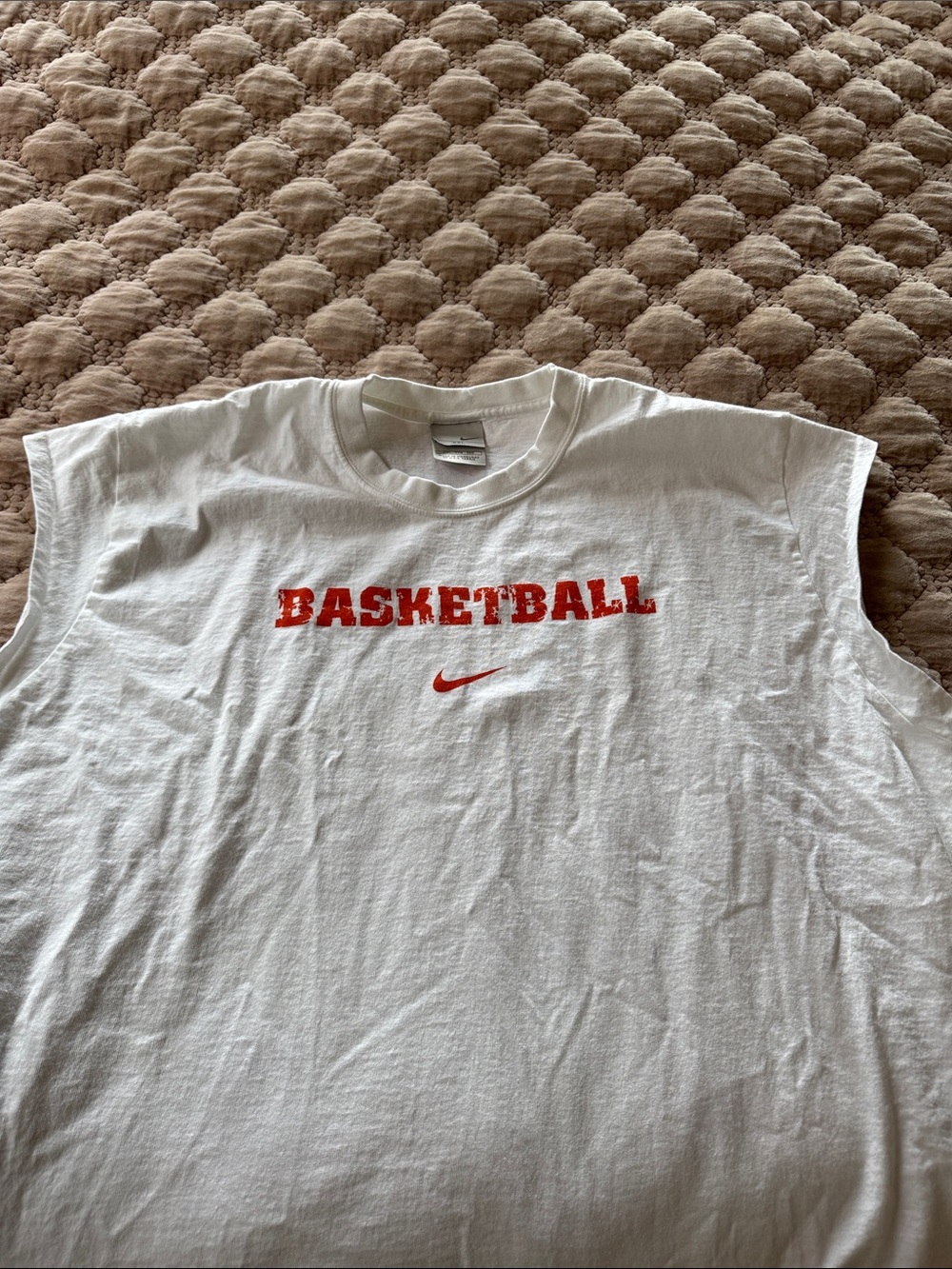 Nike university of Texas White Sleeveless Basketball Tee with brown Logo